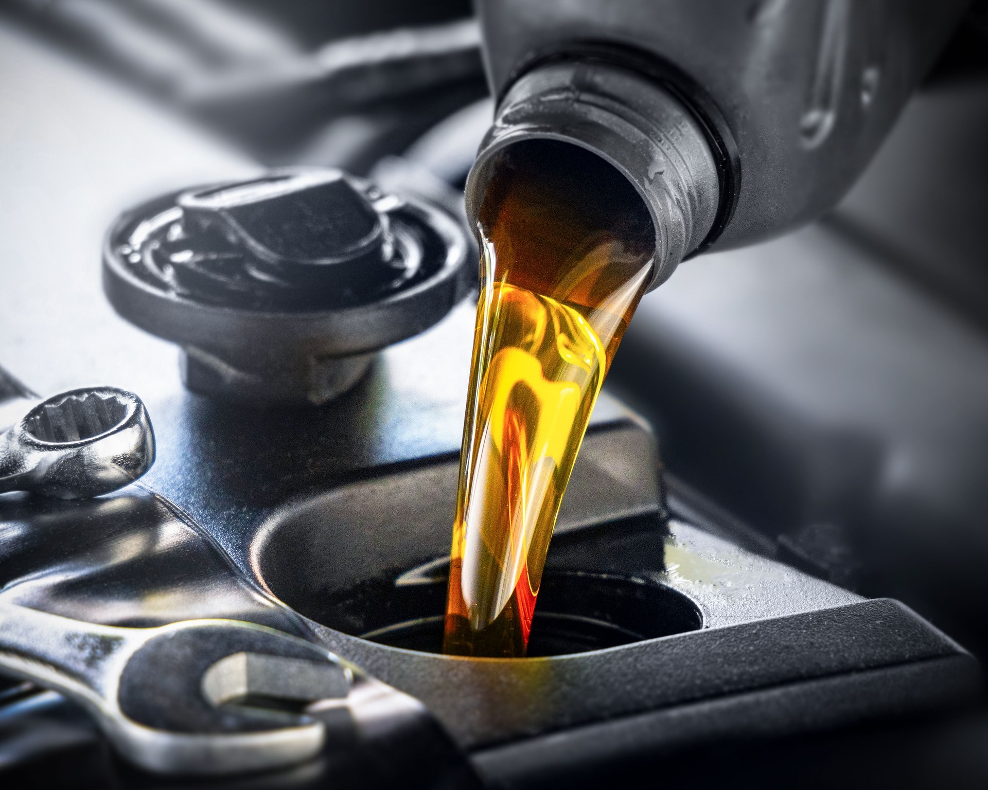 After changing the oil, pour in the fresh engine oil